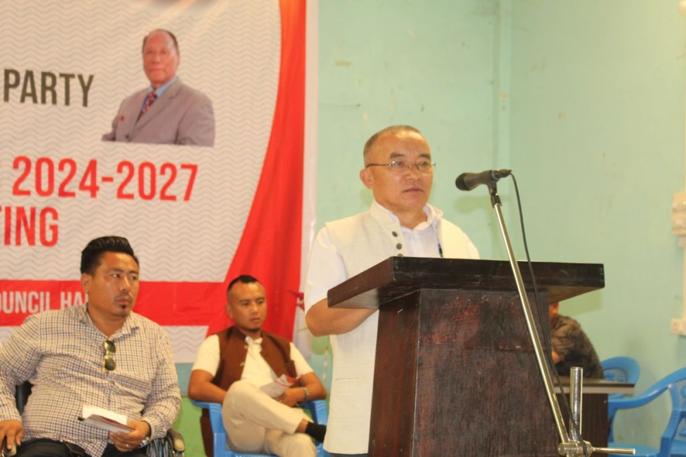 Nyusietho Nyuthe addressing installation ceremony of NDPP Meluri Region office bearers at Meluri on July 17.